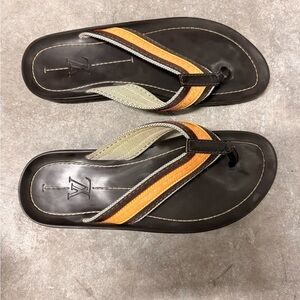 Louis Vuitton Men's Dark Brown and Orange Flip-Flops